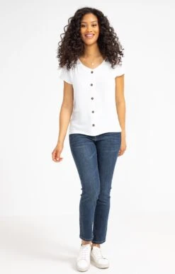 Tee-shirt Boutonné Uni Manches Courtes -Haute couture k tee shirt boutonne uni manches courtes affinites ECRU o 68