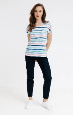 Tee-shirt Col Rond Rayures Imprimées 6 Tee-shirt Col Rond Rayures Imprimées -Haute couture k tee shirt col rond rayures imprimees affinites VERT LAGON o 77