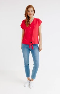 Tee-shirt Col V Avec Bas Noué -Haute couture k tee shirt col v avec bas noue affinites FUCHSIA o 65