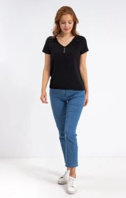 Tee-shirt Col V Avec Galon Fantaisie -Haute couture k tee shirt col v avec galon fantaisie affinites NOIR d2 14