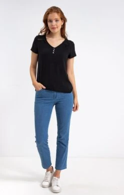 Tee-shirt Col V Avec Galon Fantaisie -Haute couture k tee shirt col v avec galon fantaisie affinites NOIR o 14