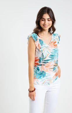 Tee-shirt Col V Avec Volants
