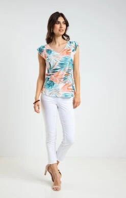 Tee-shirt Col V Avec Volants -Haute couture k tee shirt col v avec volants armand thiery femme BLANC o 48