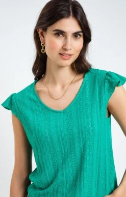 Tee-shirt Dentelle Macramé Bas élastiqué -Haute couture k tee shirt dentelle macrame bas elastique armand thiery femme AUTRE VERT d1 241