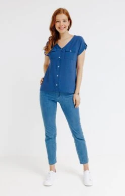 Tee-shirt Fausse Patte De Boutonnage -Haute couture k tee shirt fausse patte de boutonnage affinites INDIGO o 93