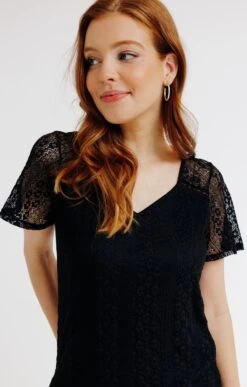 TEE-SHIRT UNI DENTELLE MANCHES COURTES -Haute couture k tee shirt uni dentelle manches courtes affinites NOIR d1 14