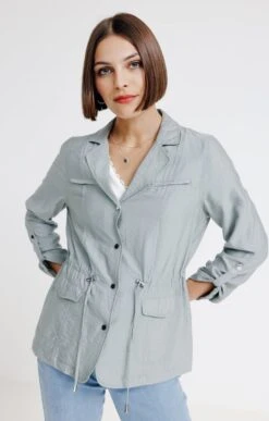 Veste Saharienne Avec Coulisse -Haute couture k veste saharienne avec coulisse affinites VERT NIL d1 69