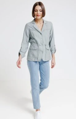 Veste Saharienne Avec Coulisse -Haute couture k veste saharienne avec coulisse affinites VERT NIL o 69