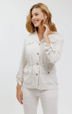 Veste Saharienne Fluide En Mélange Lin -Haute couture k veste saharienne fluide en melange lin affinites BEIGE d2 44