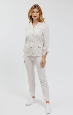 Veste Saharienne Fluide En Mélange Lin -Haute couture k veste saharienne fluide en melange lin affinites BEIGE o 44